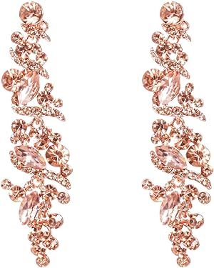 Amazon.com: NLCAC Crystal Rose Gold Chandelier Earring Leaf Pendant Peach Earrings Dangle for Women: Clothing, Shoes & Jewelry