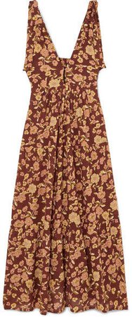 Opatija Tiered Floral-print Crepe Midi Dress - Brown