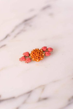 Coral and Pink Carved Celluloid Rose Brooch - Vintage Meet Modern