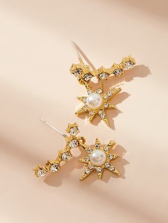 Faux Pearl Engraved Star Drop Earrings 1pair | ROMWE