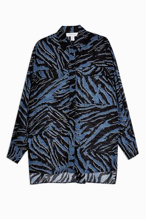 Blue Tiger Print Blouse | Topshop