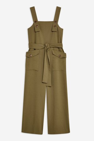 Pinafore Button Jumpsuit - Rompers & Jumpsuits - Olive - Topshop USA