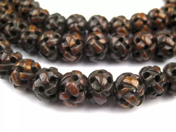 Brown Premium Woven Carved Bone Prayer Beads (10mm) — The Bead Chest