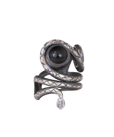 Adjustable sterling silver snake ring with black onyx | Lunaria jewellery