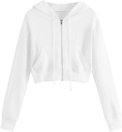 Women Hoodies Basic Lightweight Pullover Hoodies Teen Girls Crop Tops Long Sleeve Zip-Up Sweatshirt with Pocket White at Amazon Women’s Clothing store