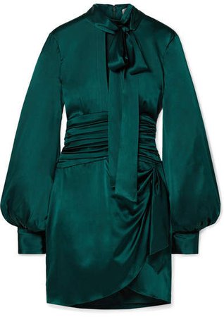 Lana Pussy-bow Stretch-silk Satin Mini Dress - Emerald