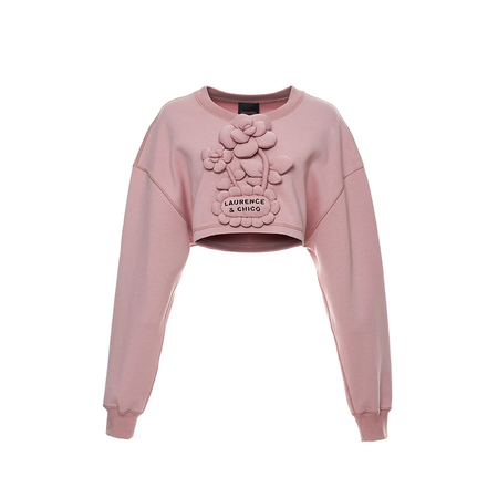 pink cropped sweater with flowers