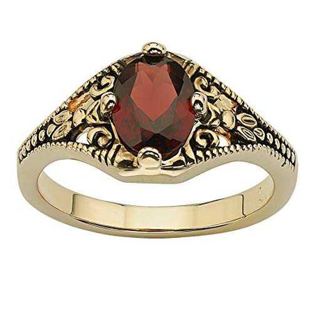 Amazon.com: Palm Beach Jewelry 14K Yellow Gold-plated Antiqued Oval Cut Genuine Red Garnet Vintage-Style Ring: Clothing