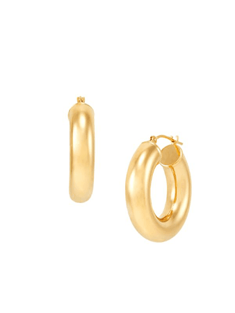 14K Yellow Gold Round Tube Hoop Earrings