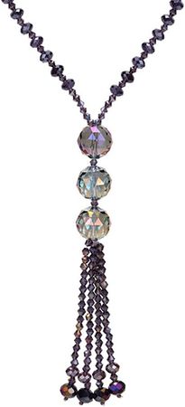 Amazon.com: ABJFJE Hand Knotted Beads Endless Long Statement Necklace Glass Beads Ball Long Beaded Tassel Necklace Fashion Jewelry for Women Girls Gift (Purple): Clothing, Shoes & Jewelry