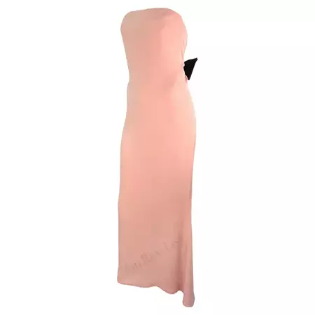S/S 1985 Valentino Haute Couture Documented Pink Silk Chiffon Bow Strapless Gown For Sale at 1stDibs