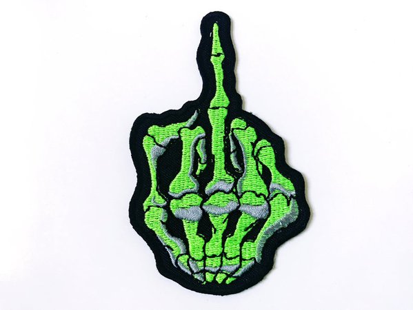 SKULL Green Neon Middle Finger Skeleton Fxck Off Logo Iron Sew | Etsy