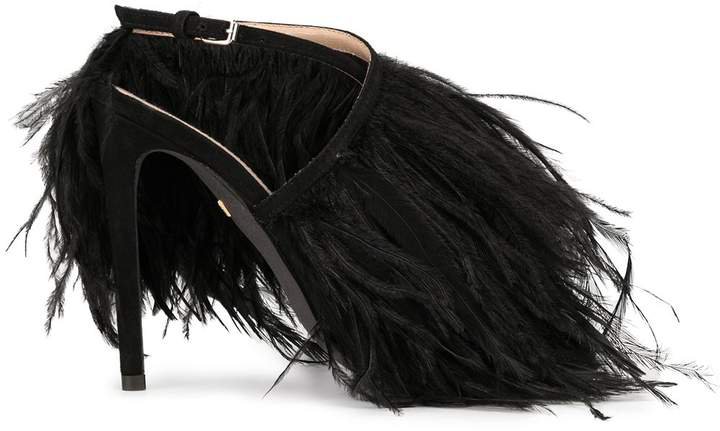 feather-embellished stiletto sandals