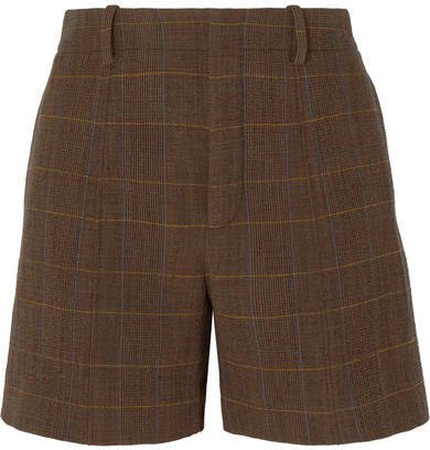 Checked Wool-blend Shorts - Brown