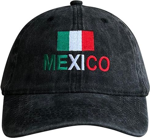 Bukesiyi Mexico Flag Hats for Men and Women,Mexican Pride Low Profile Sports Baseball Cap,Funny Vintage Adjustable Snapback Dad Hat Washed Black at Amazon Men’s Clothing store