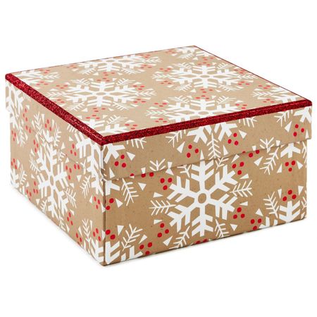 7.28'' x 3.86" x 7.28" Hallmark Small Christmas Gift Box with Lid (White Snowflakes with Red) | Walmart Canada