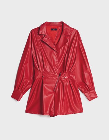 Faux leather romper - Dresses - Woman | Bershka red