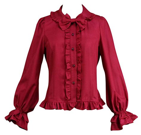 Amazon.com: Women Lolita Blouse Chiffon Classical Lace Bow Tie Long Sleeve Lotus Ruffle Victoria Shirts (XXL, Red): Clothing