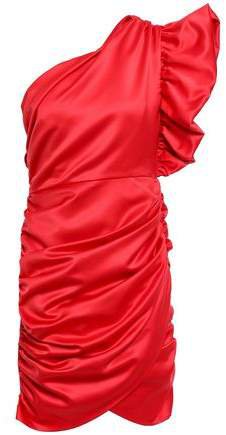 Ainea One-shoulder Ruffled Draped Duchesse-satin Mini Dress