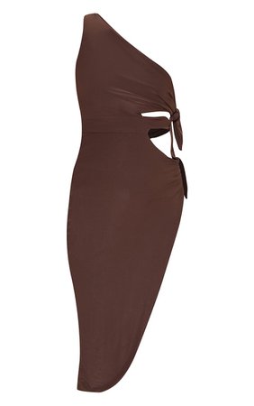 Chocolate One Shoulder Tie Side Midi Dress | PrettyLittleThing USA
