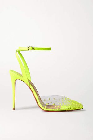 Spikaqueen 100 Neon Crystal-embellished Pvc And Leather Pumps - Chartreuse