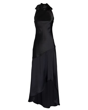 FRAME Draped Silk Midi Dress In Black | INTERMIX®