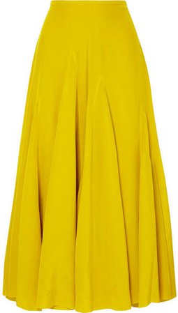 Pleated Silk Crepe De Chine Midi Skirt - Yellow