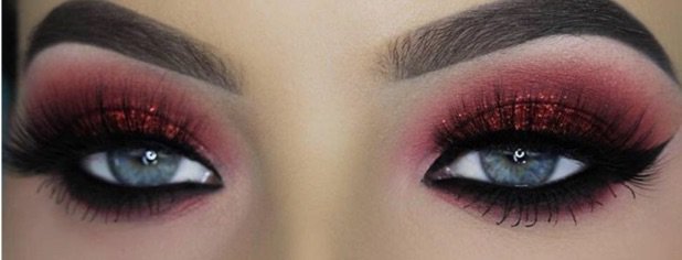 Red glitter eye makeup