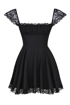 Clothing : Mini Dresses : 'Kaia' Black A-Line Mini Dress