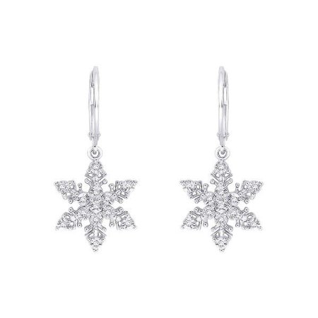 Overstock 10k White Gold 1/10ct TDW Diamond Snowflake Dangle Earrings