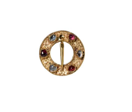 Gold ring brooch decorated with sapphires and spinels. Uncovered near lingenfeld, Germany, dated around 1340-1350 AD