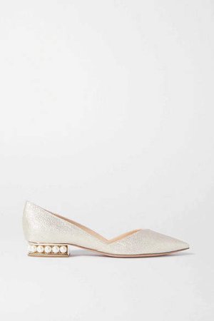 Casati Faux Pearl-embellished Metallic Canvas Point-toe Flats - Gold