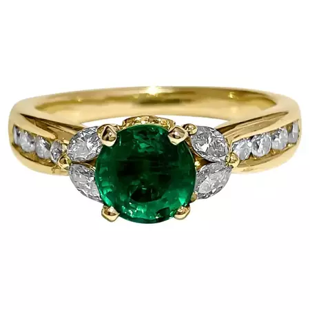 Ladies, 14k Gold, Emerald and Diamond Engagement Ring For Sale at 1stDibs