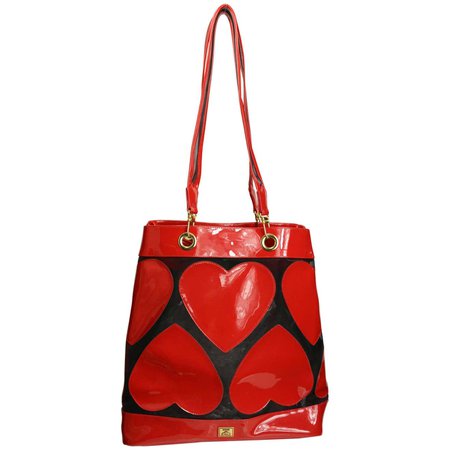 Moschino Red Heart Patent and Mesh Tote Bag For Sale at 1stDibs