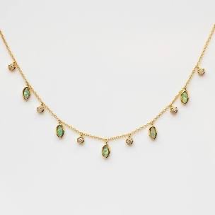 gold Necklace green stones 1