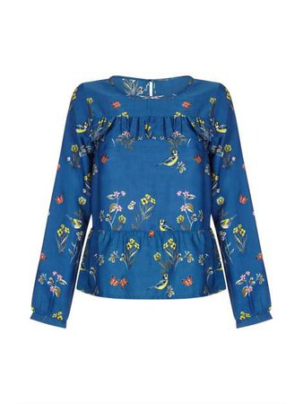 Yumi Bird And Floral Peplum Top - House of Fraser