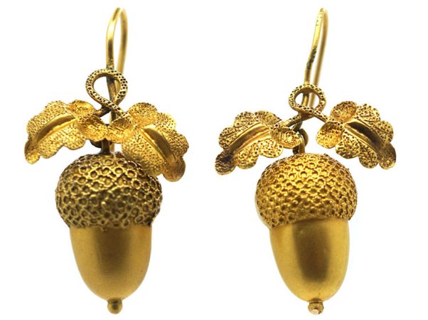 Victorian 15ct Gold Acorn Earrings - The Antique Jewellery Company