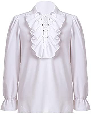 GRACEART Mens Pirate Shirt Ruffle Colonial Shirt Renaissance Poet Frilly Shirt Steampunk Vampire Gothic Costume White : Amazon.co.uk: Clothing