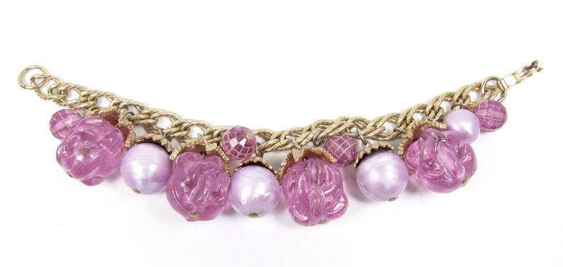 1960s Huge Purple Plastic Bead Gold Tone Loaded Charm Bracelet | Etsy