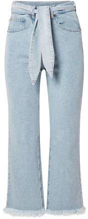 Pyramid Belted Frayed High-rise Straight-leg Jeans
