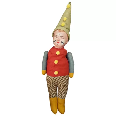 Adorable Early 1900's 23" Paper Mache Excelsior Stuffed Clown Doll : Your-Favorite-Doll | Ruby Lane