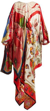 Marine Serre - Scarf Print High Neck Silk Dress - Womens - Multi