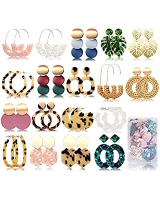 Amazon.com: TOSGMY 9-12 Pairs Rattan Earrings for Women Handmade Boho Tassel Earrings Lightweight Acrylic Earrings Set: Clothing, Shoes & Jewelry