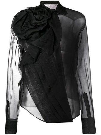 Christian Dior sheer draped blouse black