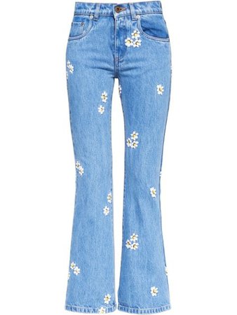 Shop blue Miu Miu floral embroidered jeans with Express Delivery - Farfetch