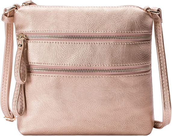 Solene Crossbody Bag Functional Multi Pocket Double Zipper Purse with Adjustable Strap-WU085(Rose Gold): Handbags: Amazon.com