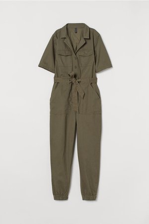 Cotton Twill Jumpsuit - Dark khaki green - Ladies | H&M US