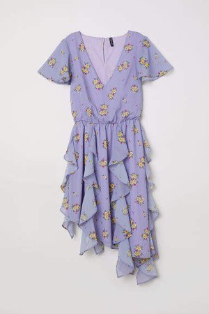 Chiffon Dress with Flounces - Purple