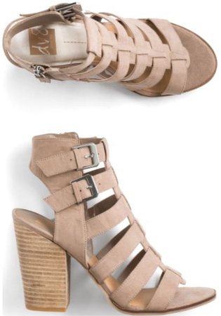 tan strappy heeled sandal