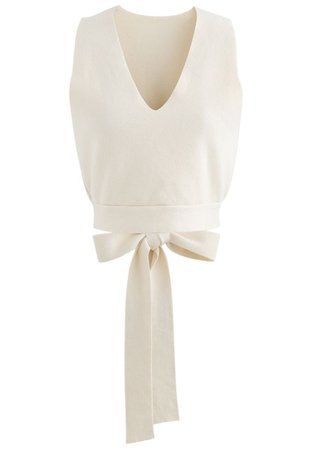 Bowknot Back V-Neck Crop Knit Vest in Cream - Retro, Indie and Unique Fashion